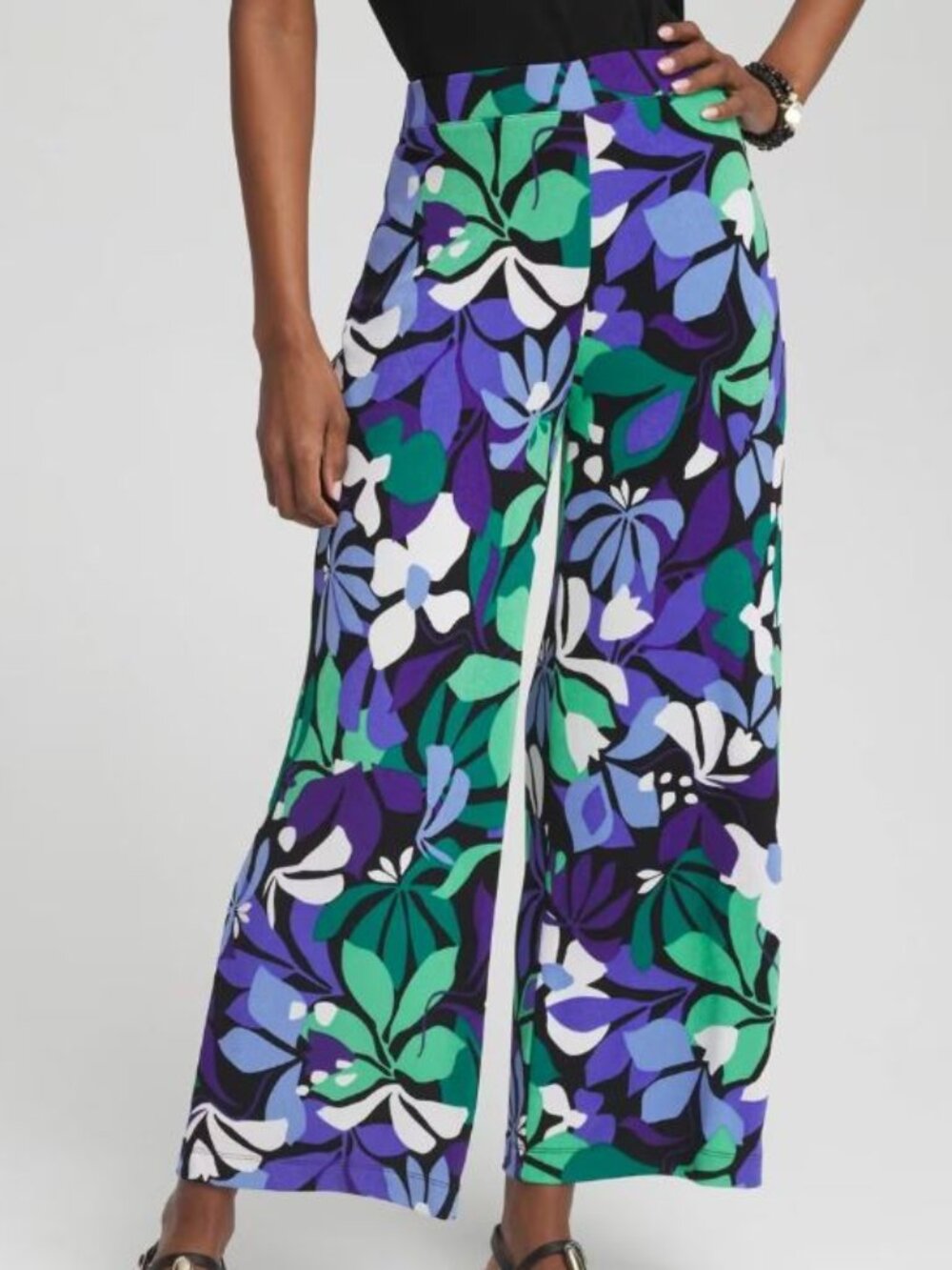 Chico's Travelers Floral Wide-Leg Pants size 3 P US XL P Waist 36"